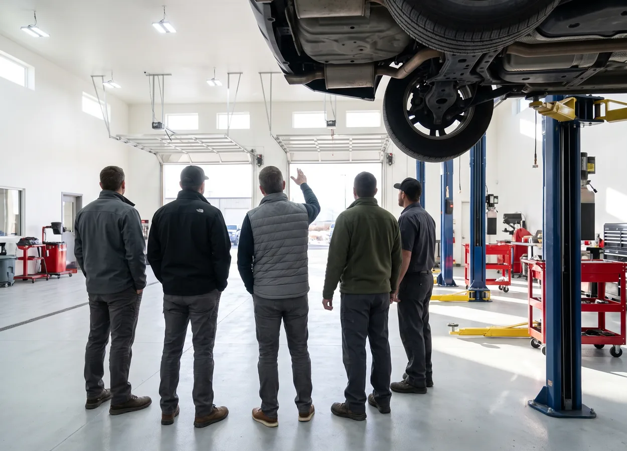 collision repair association representatives meeting with auto body shop owners