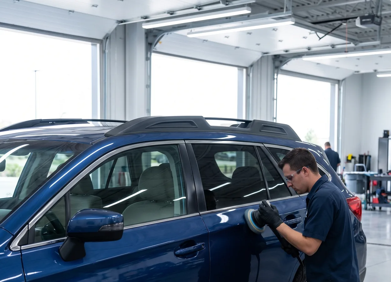 close-up of auto body work on a vehicle panel