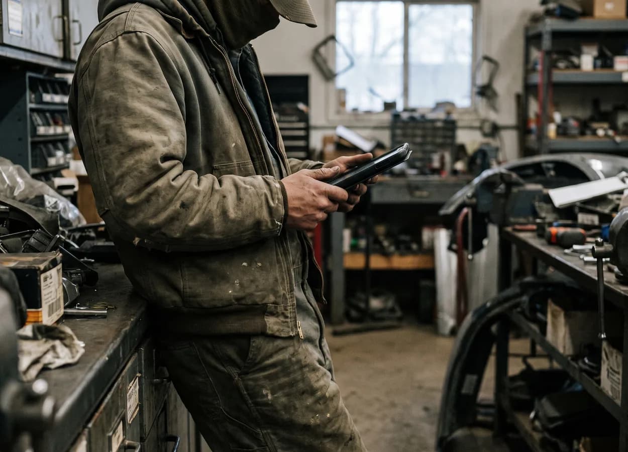 collision repair professional reading association material on a tablet