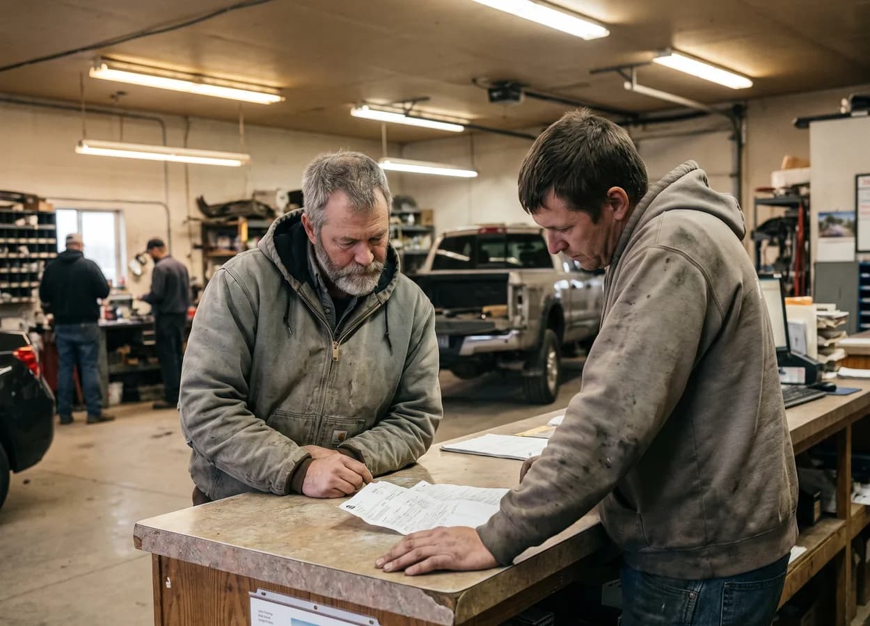 shop owners reading an association notice together